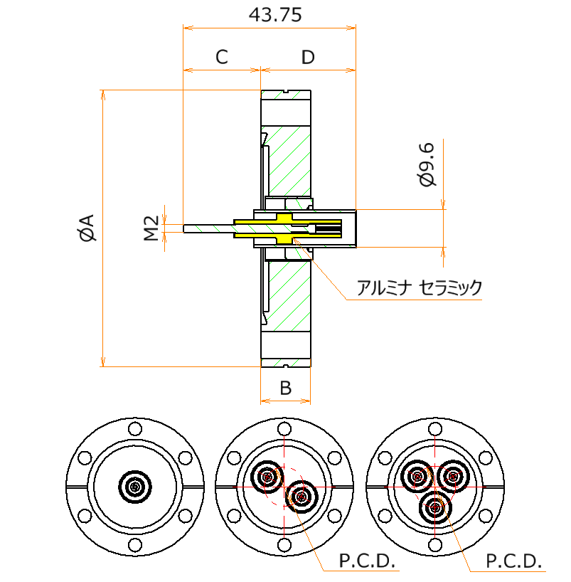同軸 BNC-R-F-M2 1個付き ICF34 フランジ admin.label.item.size_image