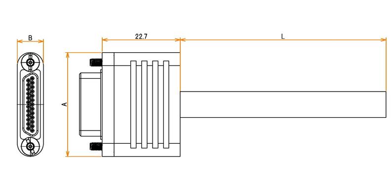 接続部品 真空側 インサート+ケーブル付 Micro D-Sub 15PIN L=900 寸法画像