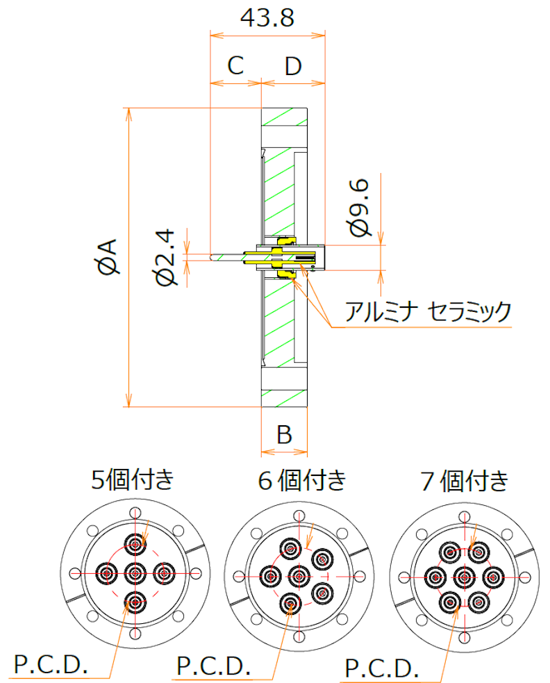 同軸 BNC-R-F 7個付き ICF114 フランジ 寸法画像