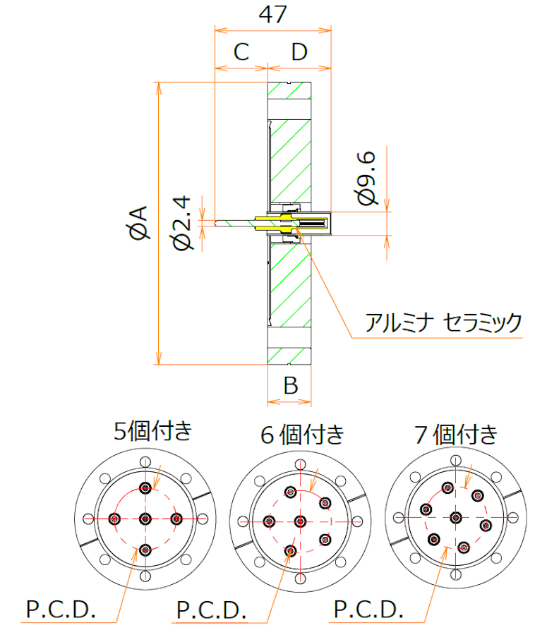 同軸 MHV-R-F 6個付き ICF114 フランジ admin.label.item.size_image