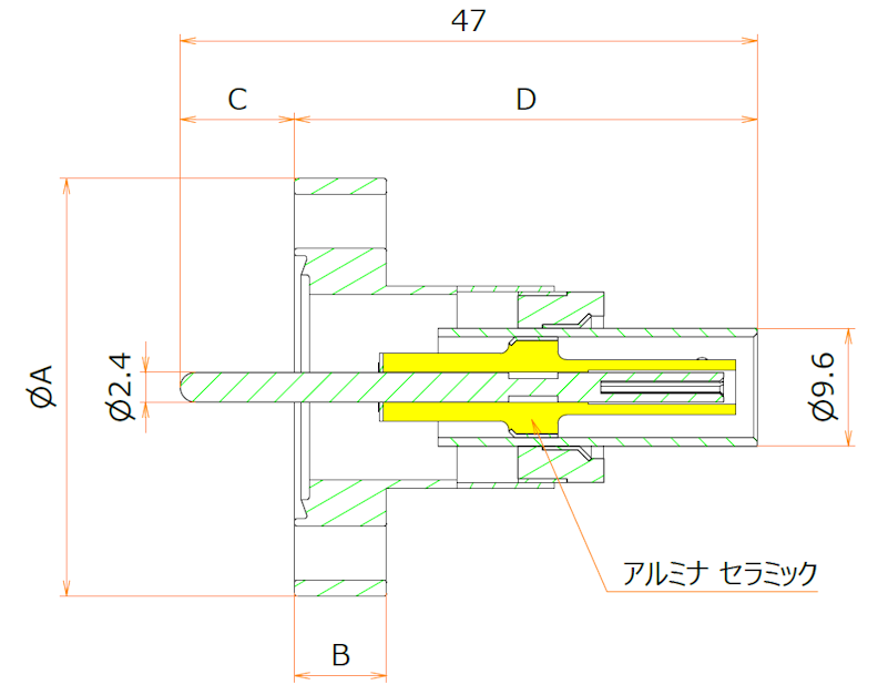 同軸 MHV-R-F 1個付き ICF34 フランジ 寸法画像