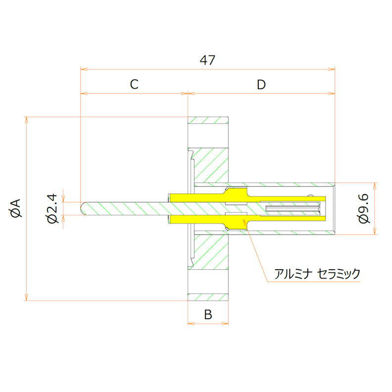 同軸 MHV-R 1個付き ICF34 フランジ 寸法画像