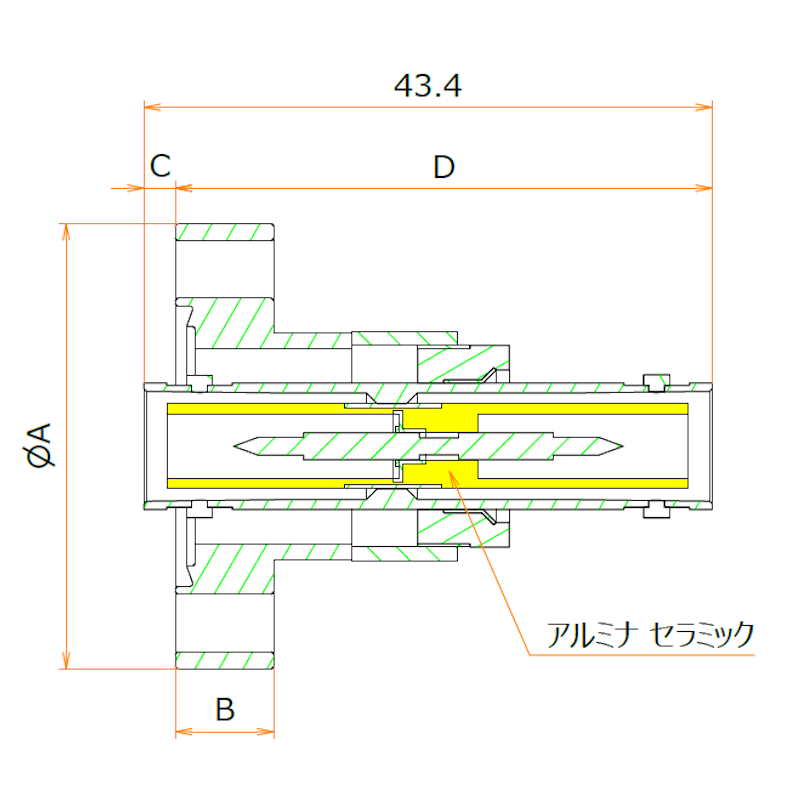 同軸 SHV-JJ-F 1個付き ICF34 フランジ 寸法画像