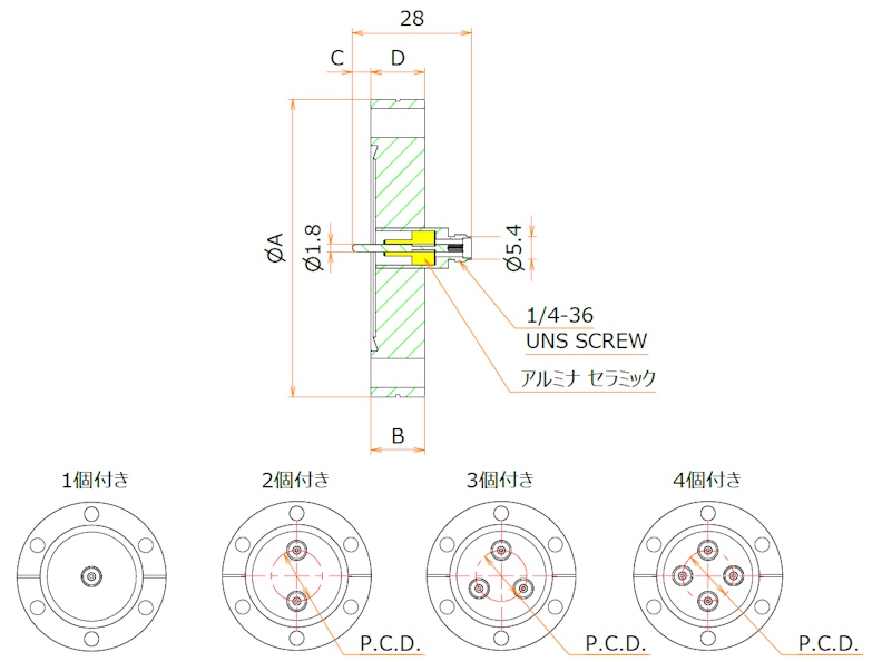 同軸 SMA-R 4個付き ICF70 フランジ admin.label.item.size_image