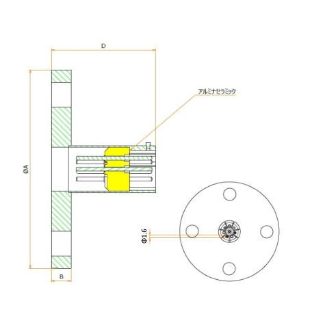 T熱電対 BURNDY 4対 VF40 フランジ ガイドなし 寸法画像