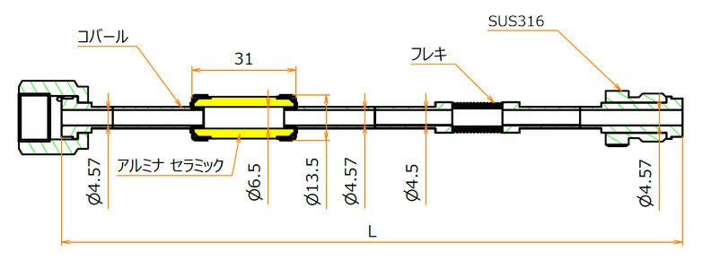 絶縁継手 1/4インチ めすVCR®/おす 10kV admin.label.item.size_image