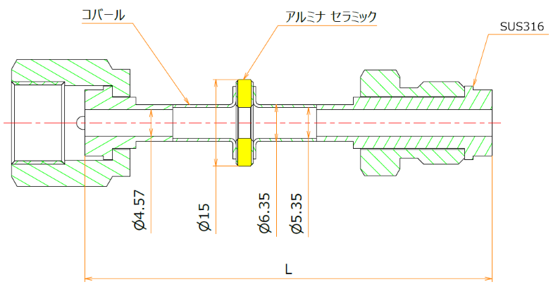 絶縁継手 1/4インチ めすVCR®/おす 1kV admin.label.item.size_image