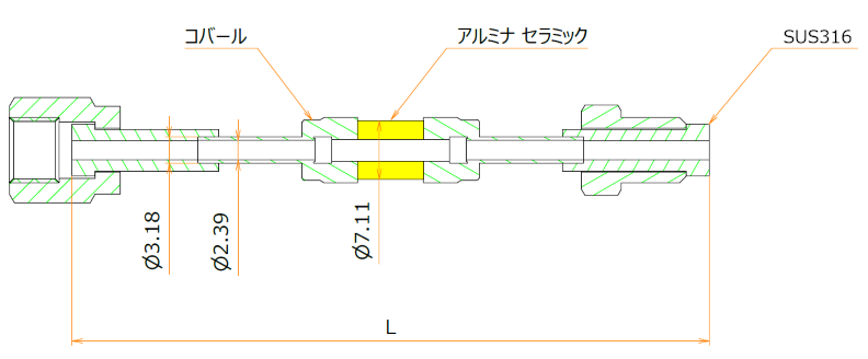 絶縁継手 1/8インチ VCR®めす/おす 5kV admin.label.item.size_image