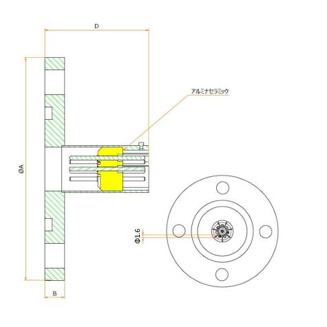 T熱電対 BURNDY 4対 VG50 フランジ ガイドなし 寸法画像