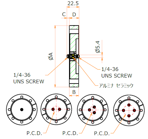 同軸 SMA-JJ 2個付き ICF114 フランジ 寸法画像
