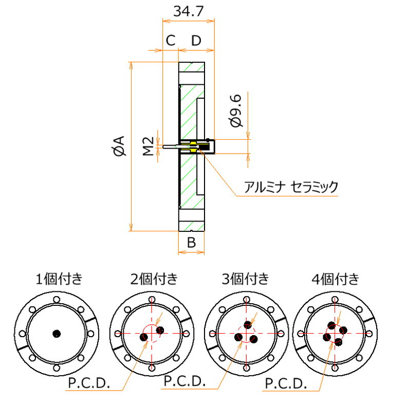 同軸 BNC-R-M2-SCREW 2個付き ICF70 フランジ admin.label.item.size_image
