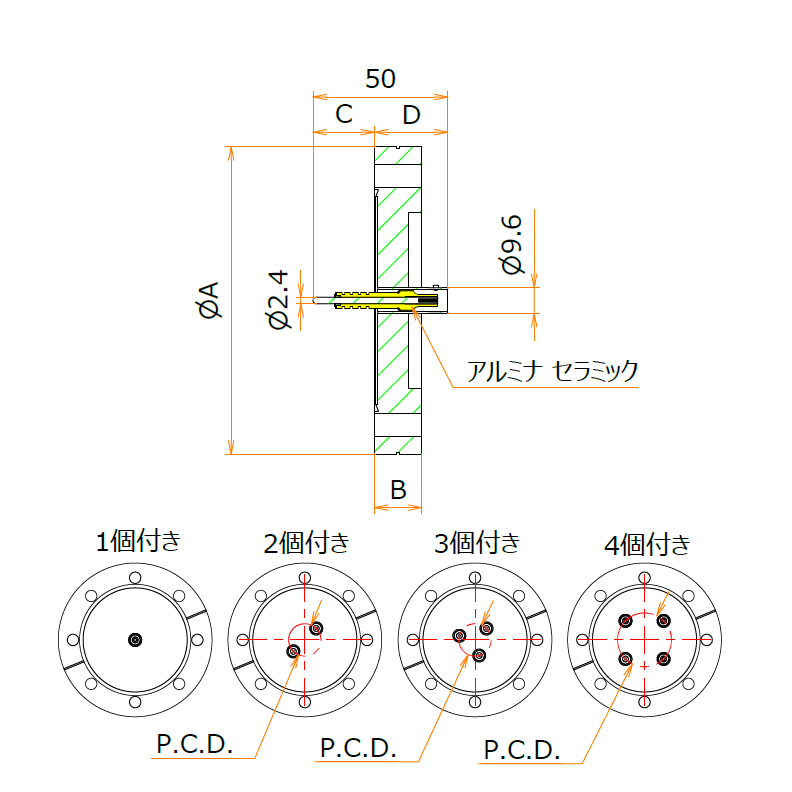 同軸 5kV-BNC-R 4個付き ICF114 フランジ admin.label.item.size_image