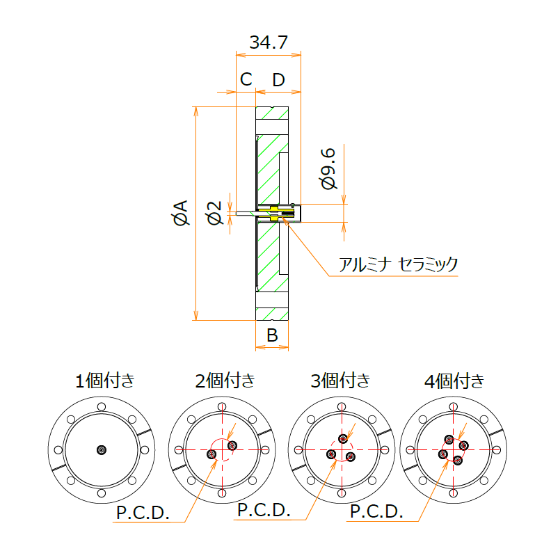 同軸 BNC-R-M2-SCREW 2個付き ICF114 フランジ admin.label.item.size_image