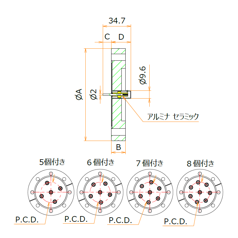 同軸 BNC-R-M2-SCREW 7個付き ICF114 フランジ admin.label.item.size_image