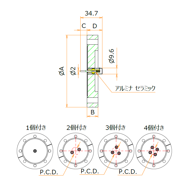 同軸 BNC-R 1個付き ICF114 フランジ admin.label.item.size_image