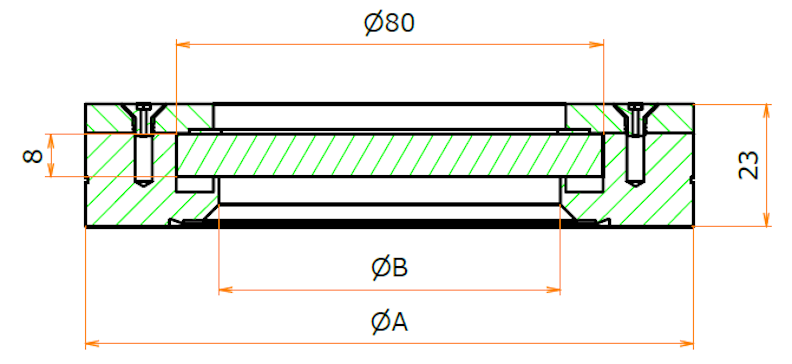 ICF114窓交換対応フランジ 有効径φ64 寸法画像