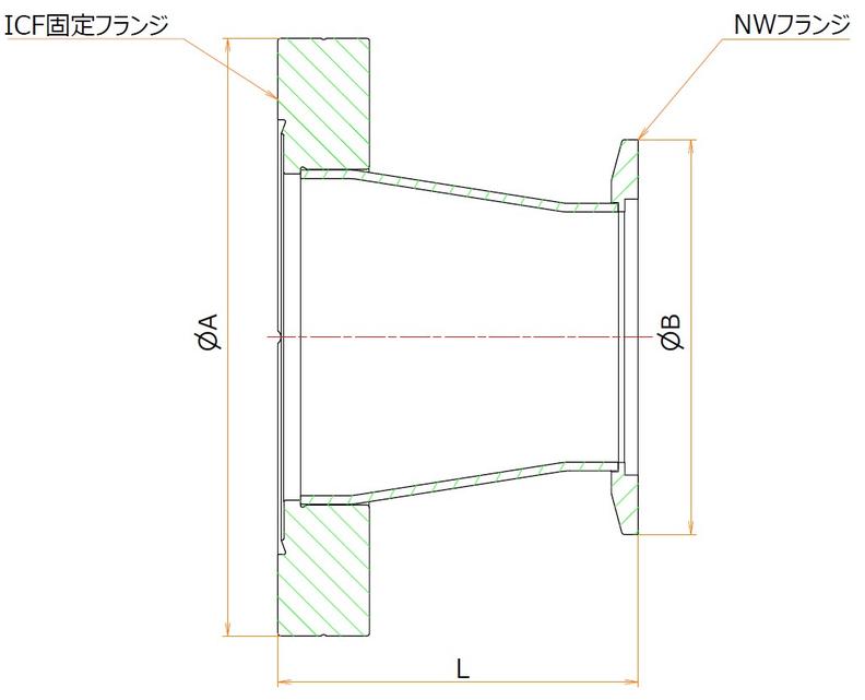 ICF114/NW40 コニカル型変換ﾆｯﾌﾟﾙ GBB品 寸法画像