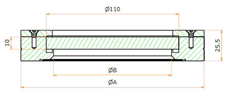 ICF152窓交換対応フランジ 有効径φ98 寸法画像