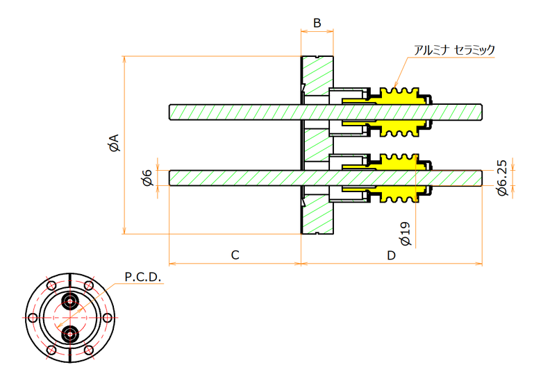 高電流 無酸素銅 電極 6kV - 145A 2個付き ICF70 フランジ admin.label.item.size_image