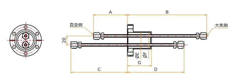ICF70+1/4 液体窒素用導入機 大気側：Swagelok/真空側：SwagelokX1 admin.label.item.size_image
