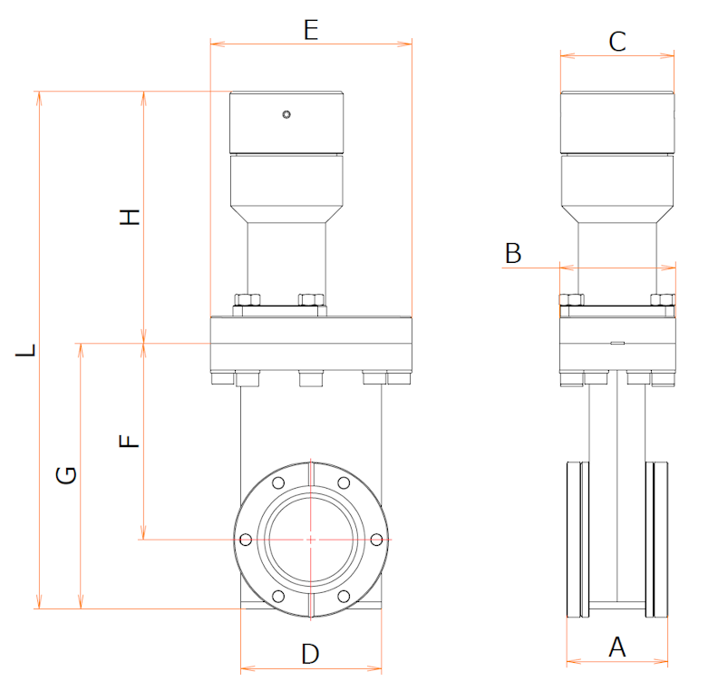 ICF70 手動ゲートバルブ 寸法画像