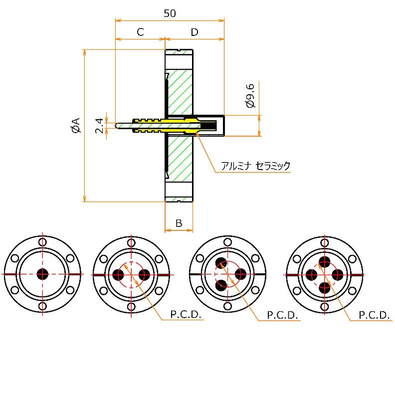 同軸 5kV-BNC-R 1個付き ICF70 フランジ admin.label.item.size_image