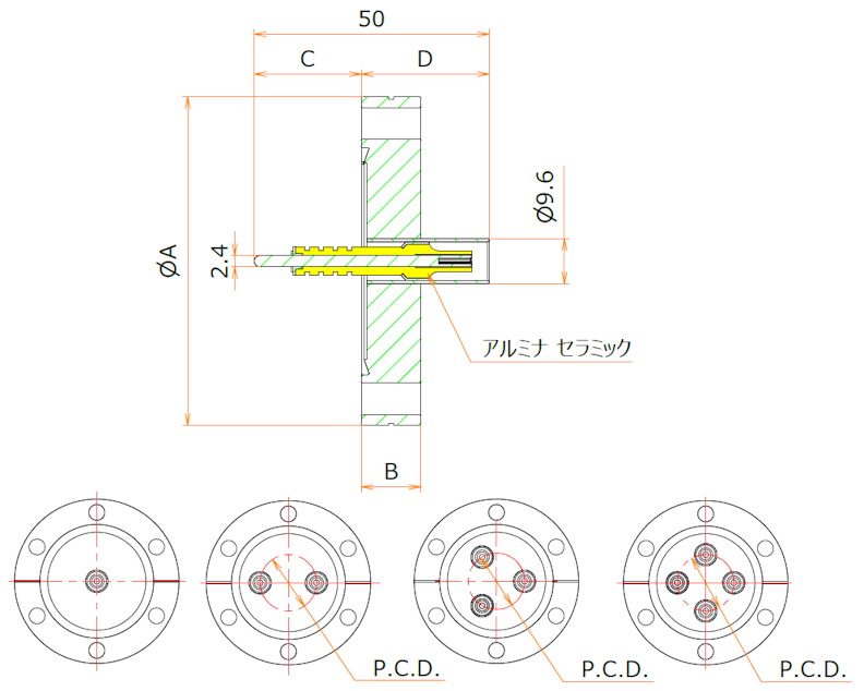同軸 5kV-BNC-R 3個付き ICF70 フランジ admin.label.item.size_image