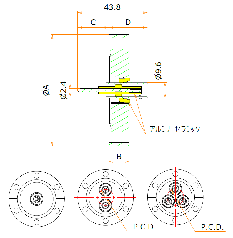 同軸 BNC-R-F 3個付き ICF70 フランジ admin.label.item.size_image