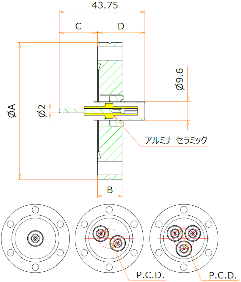 同軸 BNC-R-F-M2 2個付き ICF70 フランジ admin.label.item.size_image