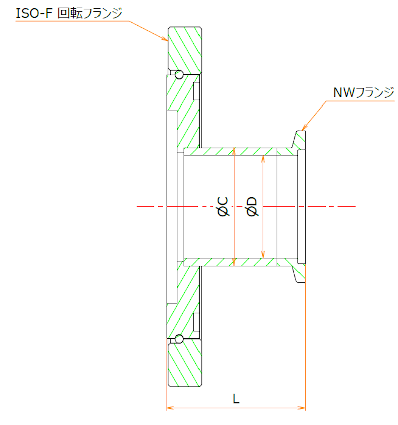 ISO-F63 / NW16 変換ニップル 寸法画像