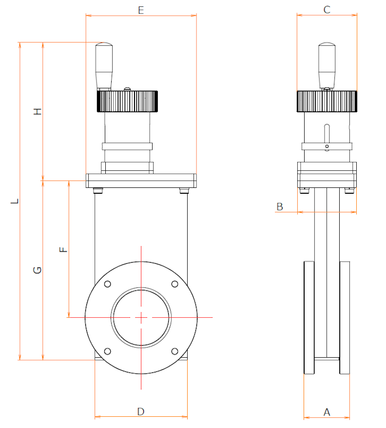 ISOF160 手動ゲートバルブ 寸法画像