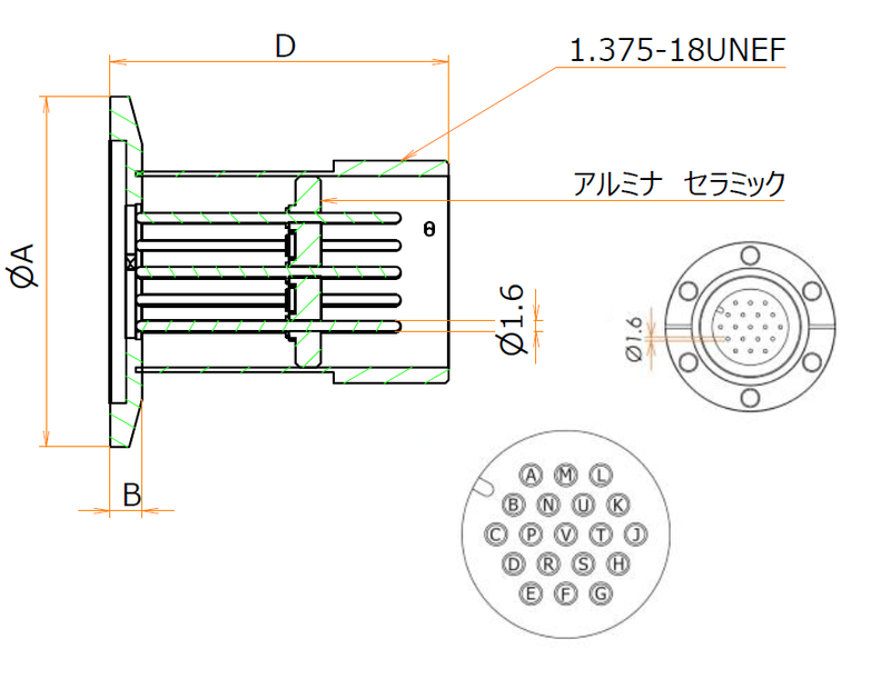 多ピン MS 19 PIN NW/KF40 フランジ ガイド付き セット(耐熱温度250℃) admin.label.item.size_image