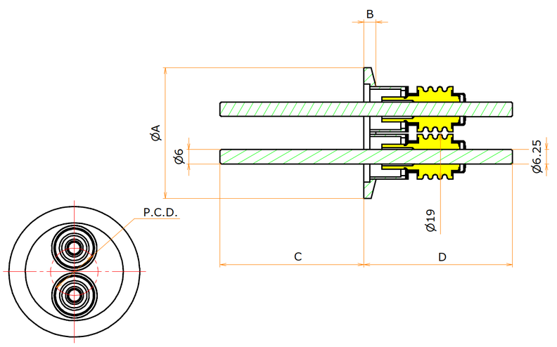 高電流 無酸素銅 電極 6kV - 145A 2個付き NW/KF50 フランジ admin.label.item.size_image