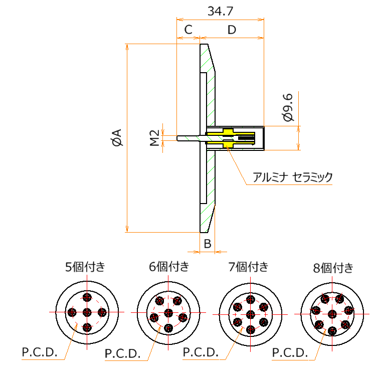 同軸 BNC-R-M2-SCREW 8個付き NW/KF50 フランジ admin.label.item.size_image