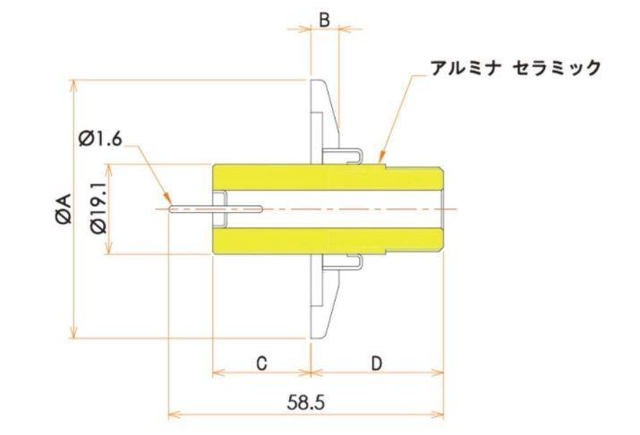 高電圧 SUS電極 30kV - 3A NW/KF25 フランジ 寸法画像