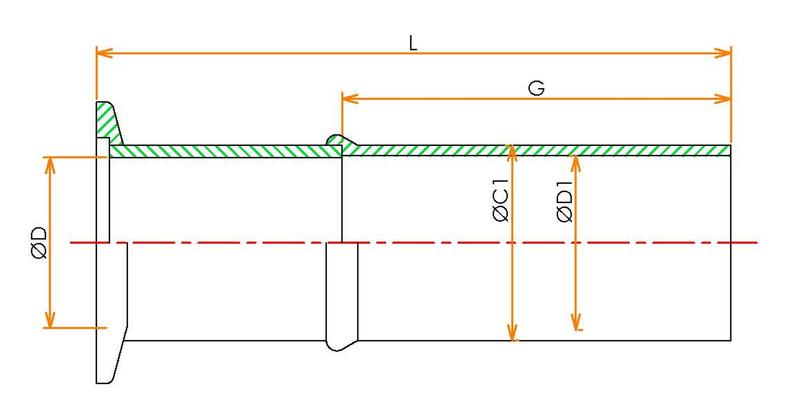 NW16 ｶﾞﾗｽｱﾀﾞﾌﾟﾀ 3/4inch SUS/ﾎｳｹｲ酸 L=124 寸法画像