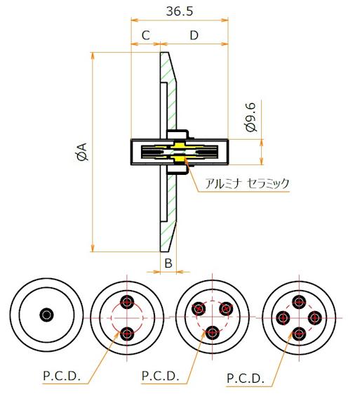 同軸 BNC-JJ 1個付き NW/KF25 フランジ 寸法画像