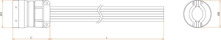 接続部品 大気側 プラグ+ポリエチレン被覆ケーブル付 BURNDY 8PIN L=1000 寸法画像