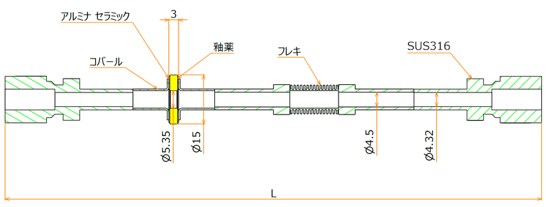 絶縁継手 ベローズ付き 1/4インチ Swagelok® 1kV admin.label.item.size_image