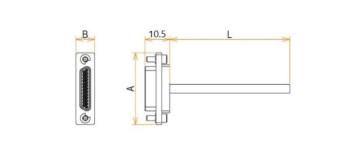 接続部品 大気側 プラグ+テフロン被覆ケーブル付 Micro D-Sub 51PIN L=900 寸法画像