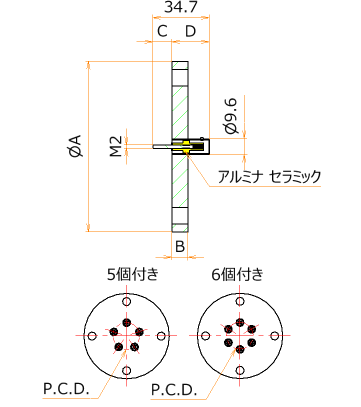 同軸 BNC-R-M2-SCREW 6個付き VF40 フランジ admin.label.item.size_image