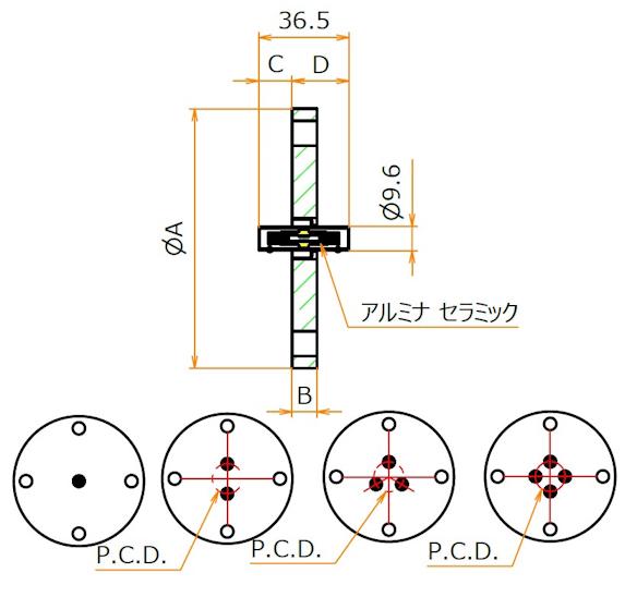 同軸 BNC-JJ 1個付き VF20 フランジ 寸法画像