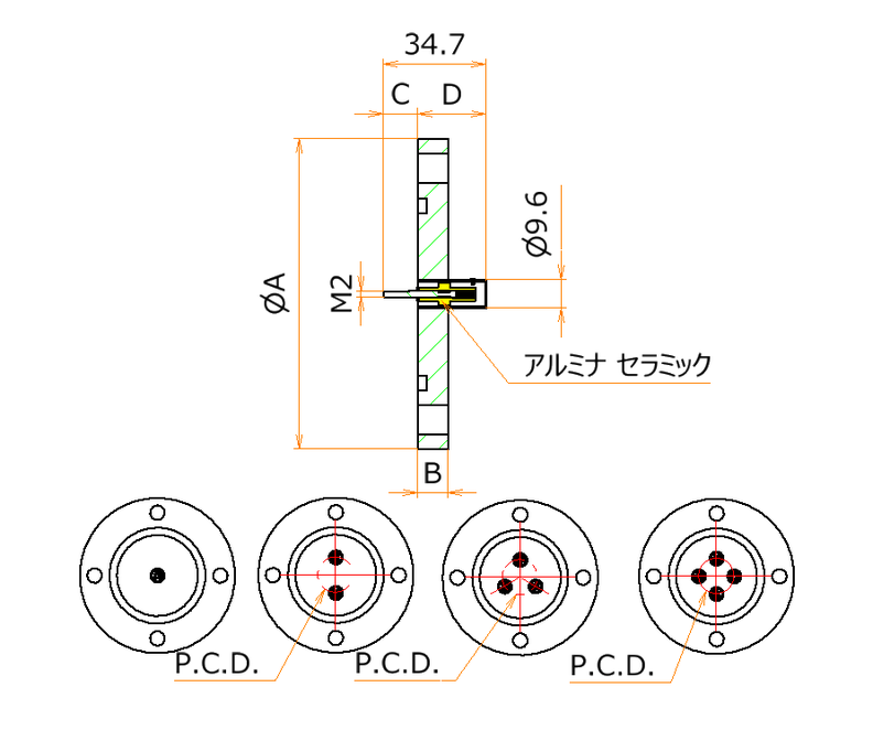 同軸 BNC-R-M2-SCREW 1個付き VG20 フランジ admin.label.item.size_image