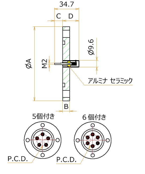 同軸 BNC-R-M2-SCREW 6個付き VG40 フランジ admin.label.item.size_image