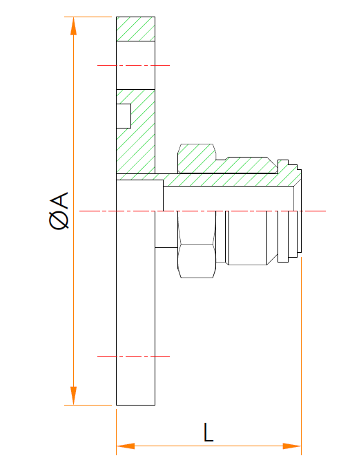 VG40+1/4インチ おすVCR®アダプタ 寸法画像