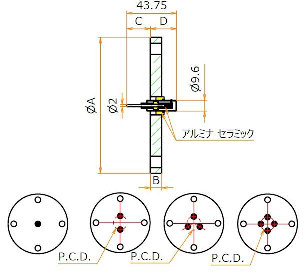 同軸 BNC-R-F-M2 2個付き VG40 フランジ 寸法画像