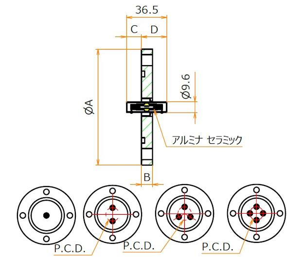同軸 BNC-JJ 1個付き VG20 フランジ 寸法画像