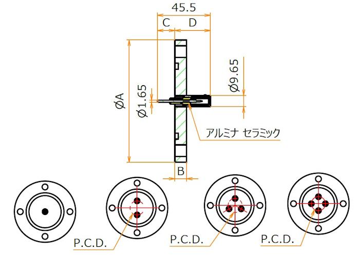 同軸 SHV-R 2個付き VG40 フランジ 寸法画像
