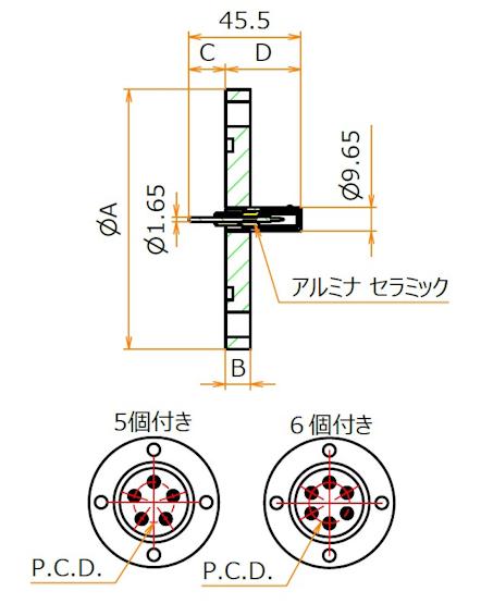 同軸 SHV-R 6個付き VG40 フランジ 寸法画像