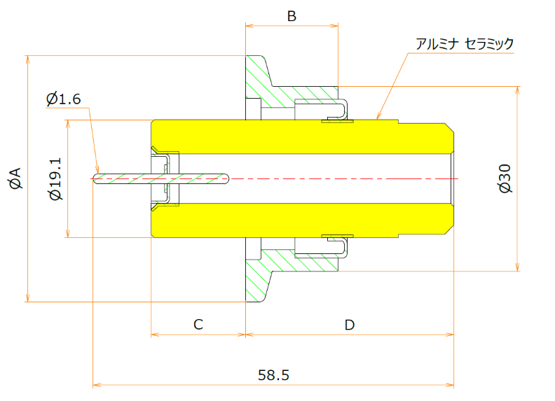 【ｾｰﾙ品】高電圧 SUS電極 30kV - 3A NW/KF25 フランジ 寸法画像